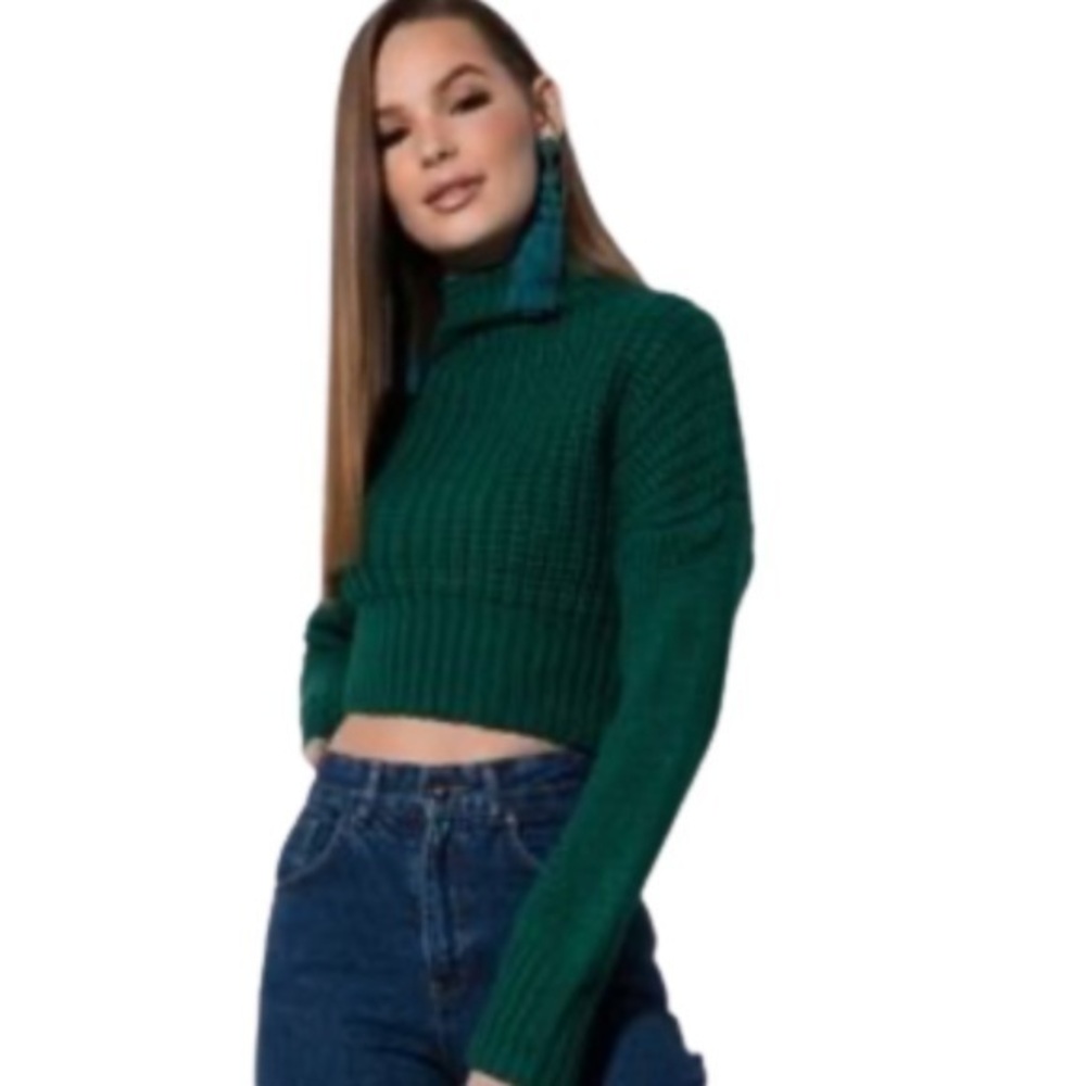 Akira green long sleeve cropped sweater size S/M